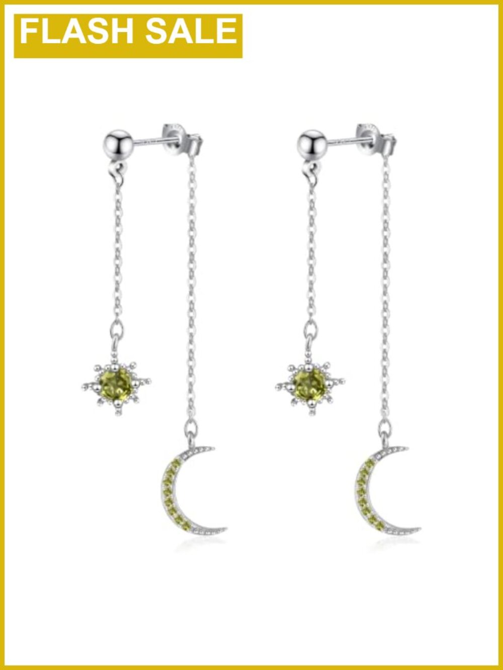 Moon Star Dangle Earrings 925 Sterling Silver Cubic Zirconia Drop
